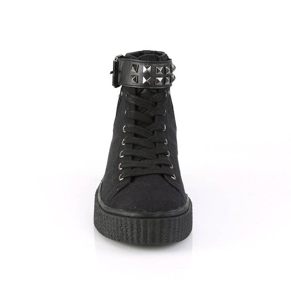 Demonia Sneeker-255 Black Canvas Schuhe Damen D234-507 Gothic Hohe Sneakers Schwarz Deutschland SALE
